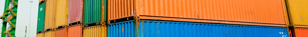 Shipping containers of various bright colors